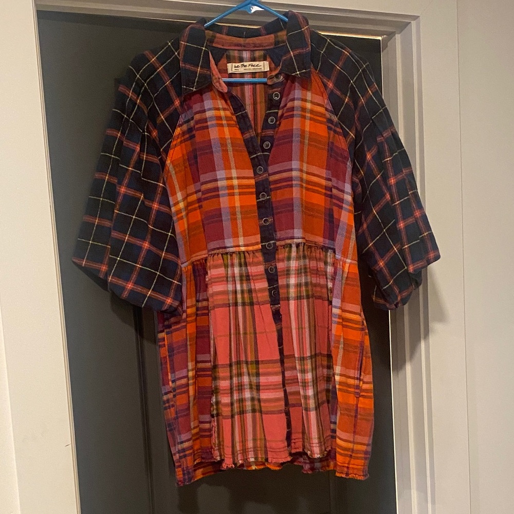 Free People Multicolor Plaid Short Sleeve Top